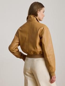 Lauren Ralph Lauren Leather Bomber Jacket, Caramel - view 2, Caramel