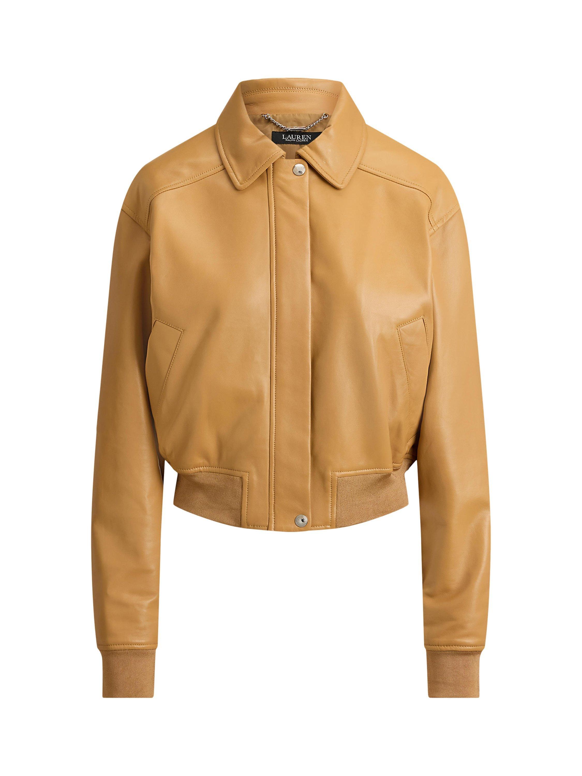 Lauren Ralph Lauren Leather Bomber Jacket, Caramel