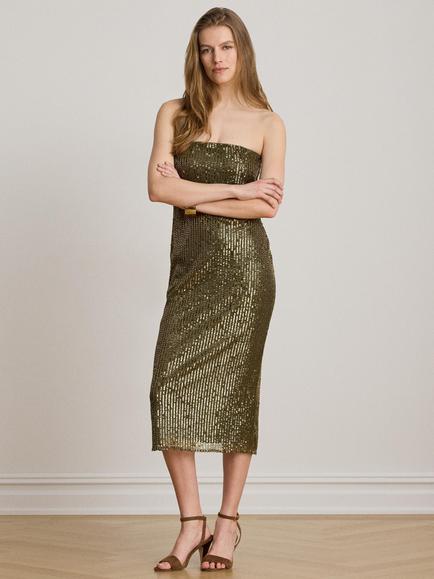 Lauren Ralph Lauren Sleeveless Sequin Midi Dress, Canopy Olive, Canopy Olive