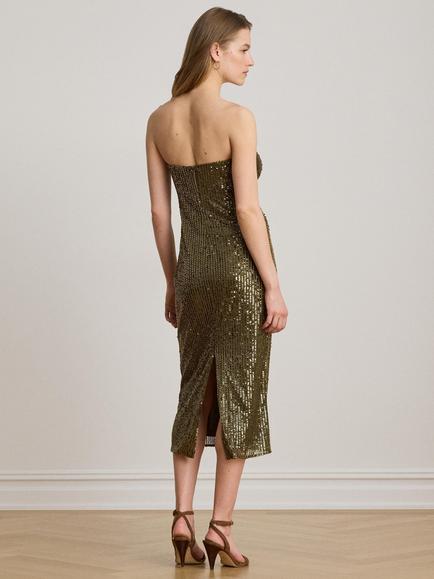 Lauren Ralph Lauren Sleeveless Sequin Midi Dress, Canopy Olive - view 2, Canopy Olive