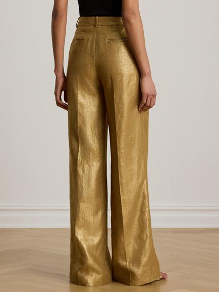 Lauren Ralph Lauren Foiled Linen Wide Leg Trousers, Brown/Gold Foil - view 2, Brown/Gold Foil