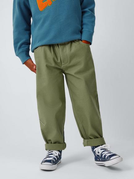 John Lewis Kids' Canvas Barrel Leg Trousers, Olivine