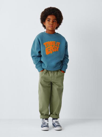 John Lewis Kids' Canvas Barrel Leg Trousers - view 2, Olivine
