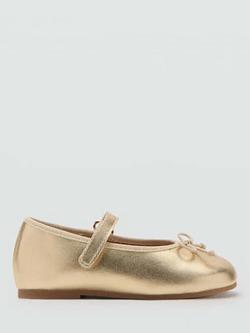 Mango Kids' Mary Jane Bow Detail Ballet Flat Shoes, Gold
