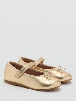 Mango Kids' Mary Jane Bow Detail Ballet Flat Shoes - view 2, Gold