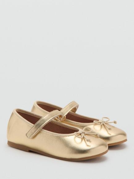Mango Kids' Mary Jane Bow Detail Ballet Flat Shoes - view 2, Gold