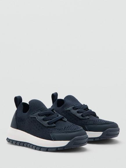 Mango Kids' Lace-Up Trainers, Blue - view 2, Blue