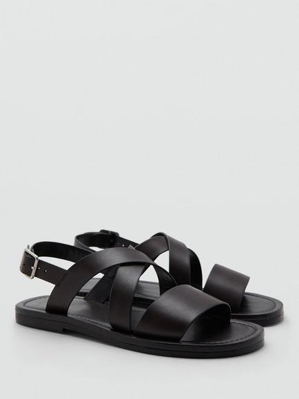 Mango Leather Cushioned Footbed Sandals, Brown - view 2, Brown