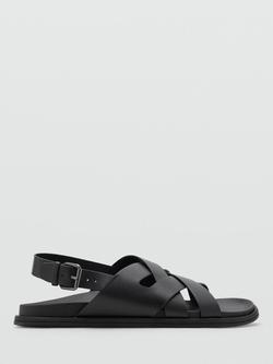 Mango Leather Crossover Strap Cushioned Footbed Sandals, Black, Black