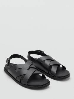 Mango Leather Crossover Strap Cushioned Footbed Sandals, Black - view 2, Black