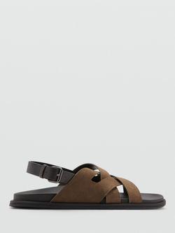 Mango Suede Crossover Strap Cushioned Footbed Sandals, Taupe, Taupe