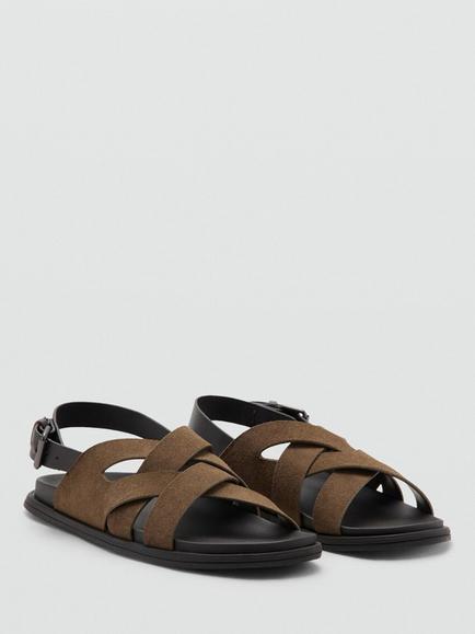 Mango Suede Crossover Strap Cushioned Footbed Sandals, Taupe - view 2, Taupe