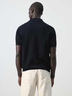 Mango Cotton Regular Fit Fine Knit Polo Shirt - view 2, Midnight Blue