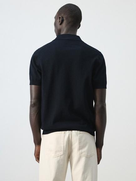 Mango Cotton Regular Fit Fine Knit Polo Shirt - view 2, Midnight Blue