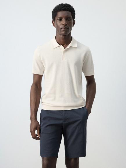 Mango Fine Knit Polo Shirt, Ivory, Ivory