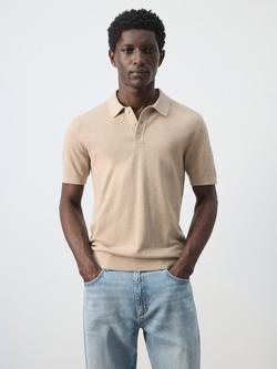 Mango Fine Knit Polo Shirt, Beige, Beige