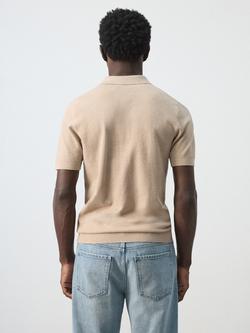 Mango Fine Knit Polo Shirt, Beige - view 2, Beige