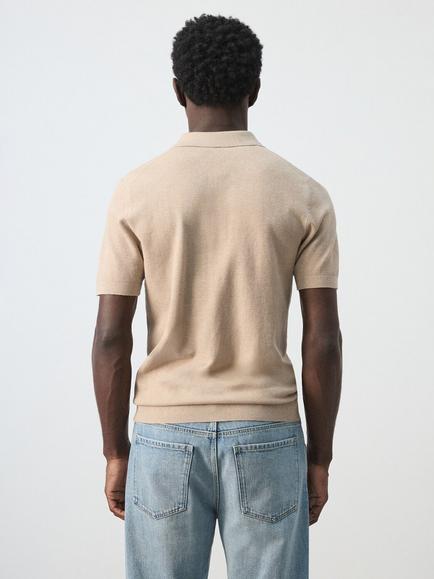 Mango Fine Knit Polo Shirt, Beige - view 2, Beige