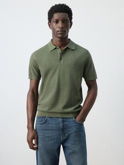 Mango Fine Knit Polo Shirt, Moss, Moss