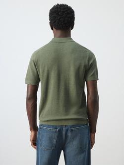 Mango Fine Knit Polo Shirt, Moss - view 2, Moss