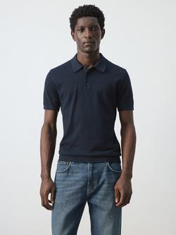 Mango Fine Knit Polo Shirt, Navy, Navy