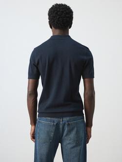 Mango Fine Knit Polo Shirt, Navy - view 2, Navy