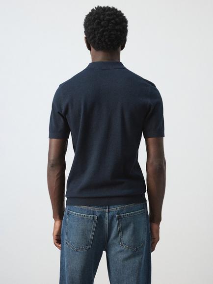 Mango Fine Knit Polo Shirt, Navy - view 2, Navy