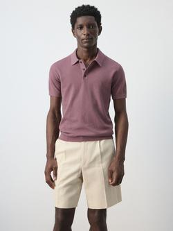 Mango Fine Knit Polo Shirt, Damson, Damson