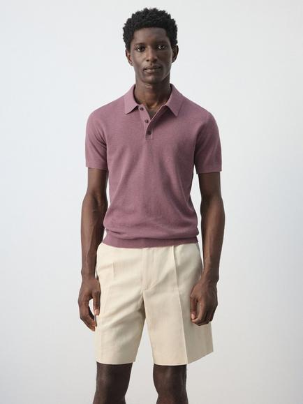 Mango Fine Knit Polo Shirt, Damson, Damson