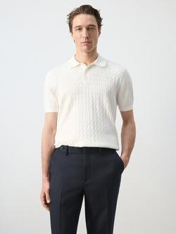 Mango Cotton Regular Fit Short Sleeve Knit Polo Shirt, Off White