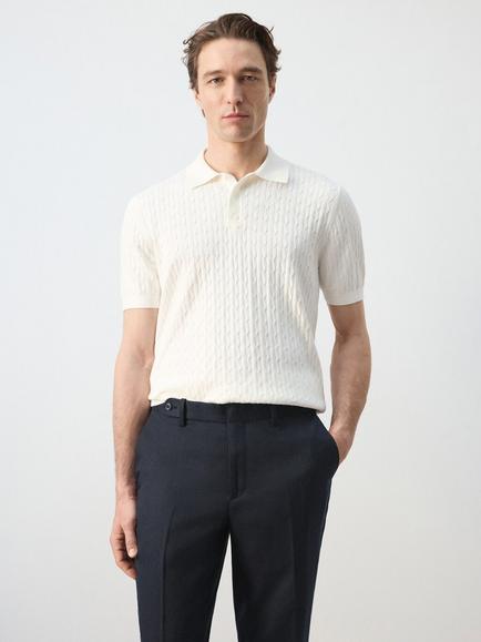 Mango Cotton Regular Fit Short Sleeve Knit Polo Shirt, Off White