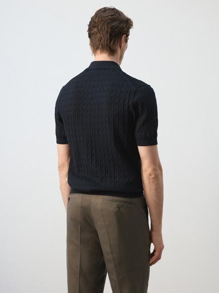 Mango Cotton Regular Fit Short Sleeve Knit Polo Shirt - view 2, Midnight Blue