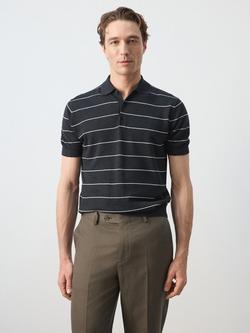 Mango Striped Polo Shirt, Navy, Navy