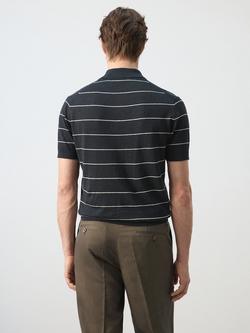 Mango Striped Polo Shirt, Navy - view 2, Navy