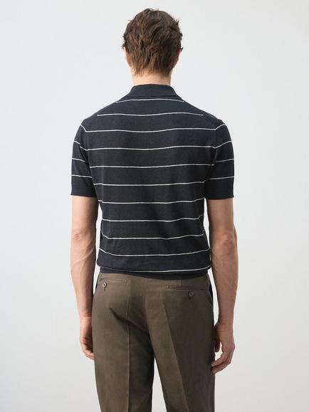 Mango Striped Polo Shirt, Navy - view 2, Navy