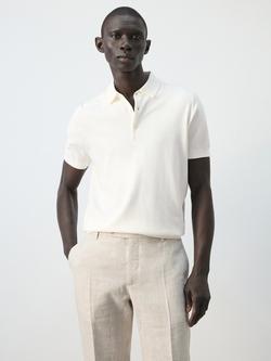 Mango Short Sleeve Fine Knit Cotton Polo Shirt, Off White, Off White