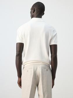 Mango Short Sleeve Fine Knit Cotton Polo Shirt, Off White - view 2, Off White