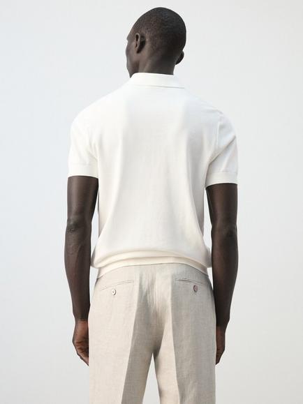 Mango Short Sleeve Fine Knit Cotton Polo Shirt, Off White - view 2, Off White