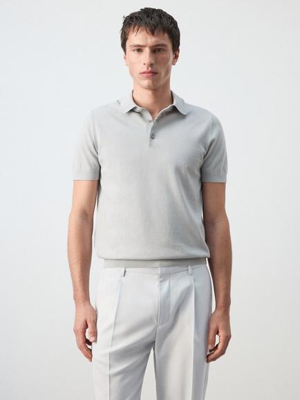 Mango Regular Fit Short Sleeve Cotton Polo Shirt, Ice, Ice
