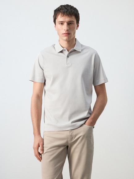 Mango Regular Fit Short Sleeve Cotton Polo Shirt, Ice, Ice