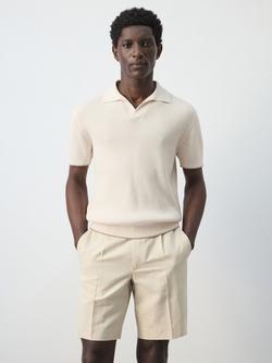 Mango Short Sleeve Ribbed Knit Cotton Polo Shirt, Sand, Sand