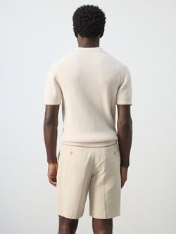 Mango Short Sleeve Ribbed Knit Cotton Polo Shirt, Sand - view 2, Sand