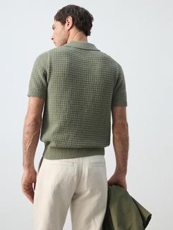 Mango Short Sleeve Textured Knit Polo Shirt, Moss - view 2, Moss