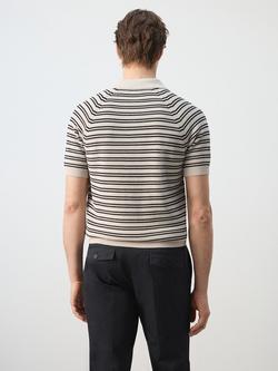 Mango Short Sleeve Striped Knit Cotton Polo Shirt, Beige - view 2, Beige