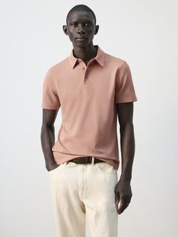 Mango Short Sleeve Regular Fit Cotton Polo Shirt, Peach