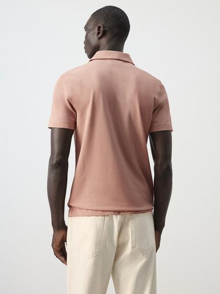 Mango Short Sleeve Regular Fit Cotton Polo Shirt - view 2, Peach