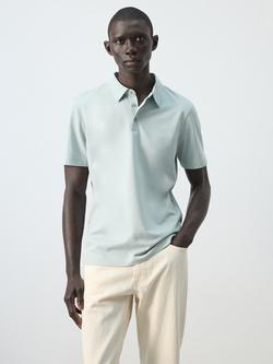 Mango Short Sleeve Regular Fit Cotton Polo Shirt, Aqua