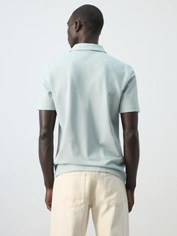 Mango Short Sleeve Regular Fit Cotton Polo Shirt - view 2, Aqua