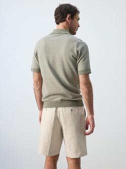 Mango Colour Weave Short Sleeve Regular Fit Cotton Polo Shirt - view 2, Moss