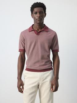 Mango Colour Weave Short Sleeve Regular Fit Cotton Polo Shirt, Damson